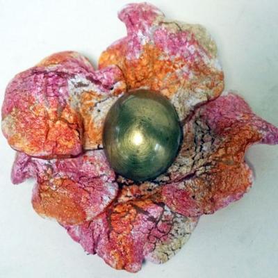 1156	DESIGNER FLORAL PIN BY FABRICE, APPROXIMATELY 4 IN, MOTTLED PINK BROOCH
