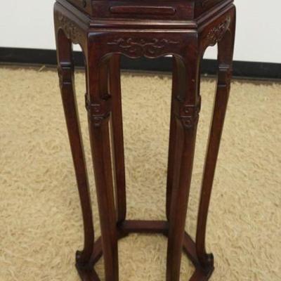 1238	ASIAN STYLE WOOD PEDESTAL WITH INSET MARBLE TOP, APPROXIMATELY 12 1/2 IN X 33 IN H
