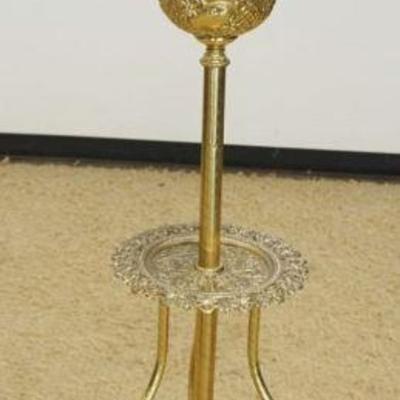 1239	VICTORIAN BRASS PARLOR LAMP, ELECTRIFIED AND SHADE NOT ORIGINAL, APPROXIMATELY 62 IN H
