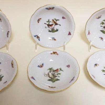 1017	HEREND HAND PAINTED PORCELAIN *ROTHSCHILD* 5 1/2 IN BOWLS W/IMAGES OF BIRDS ON A TREE & BUTTERFLIES ON BORDER W/BASKET WEAVE...