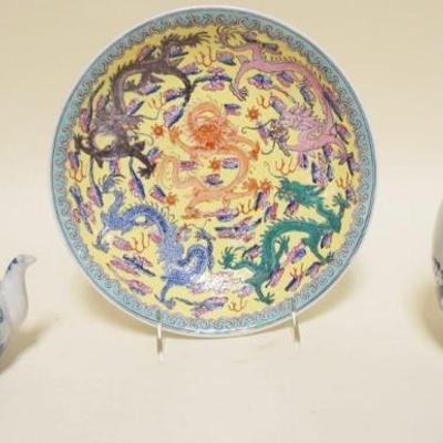 1087	GROUP OF ASSORTED ASIAN POTTERY INCLUDING TEAPOT, GINGER JAR & 9 IN PLATE
