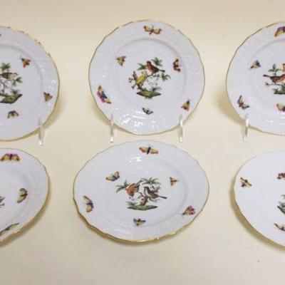 1016	HEREND HAND PAINTED PORCELAIN *ROTHSCHILD* 6 IN PLATES/DISHES W/IMAGES OF BIRDS & BUTTERFLIES, ON BACK BUTTERFLIES &...