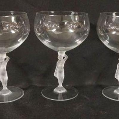 1058	5 FROSTED GLASS NUDE STEM GOBLETS
