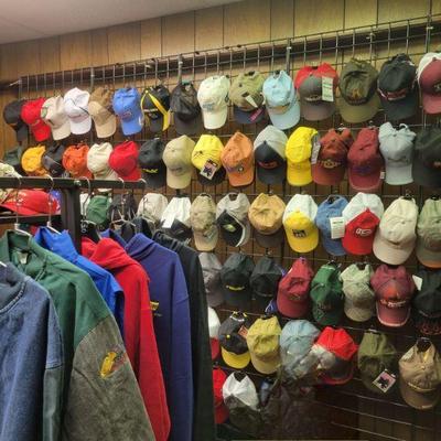 Huge selection of brand-new hats, t-shirts, jackets, coats, rain jackets, golf shirts, golf accessories, umbrellas, polos, button-ups,...