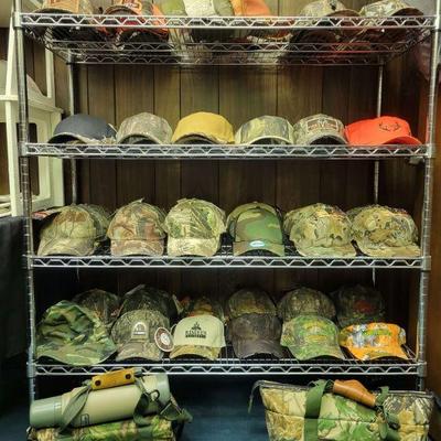 New camo and outdoor hats and apparel. 