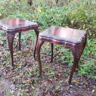 Mahogany leather top end tables