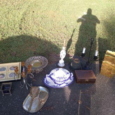 Flow blue tureen hibel art lamps silverplate bronze florentine
