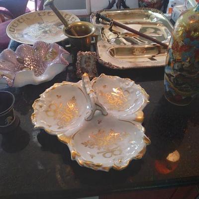 Canes limoges art glass asain pottery silverplate