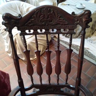 Antique carved dragon victorian solid wood rocker