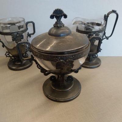 Rare silverplate set w glass inserts