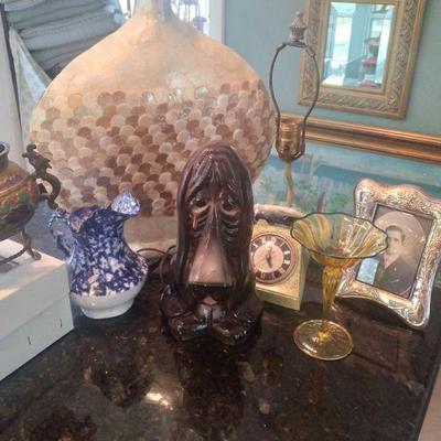 Silver cliosene art glass pottery telephone clock