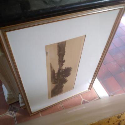Vintage antique wood block etching in gilded frame