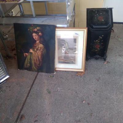 Oil on canvas and antique statue of liberty framed print