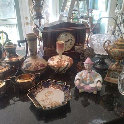 Silverplate vases clocks porcalian  beehive nodder crystal