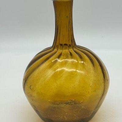 Vintage Amber Hand Blown Spun Glass Vase
