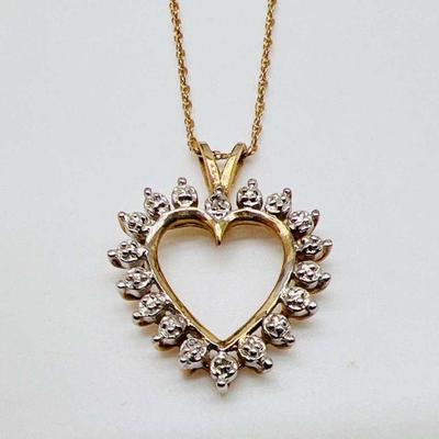 18” 10 Karat Gold Heart Necklace with Diamond Accents
