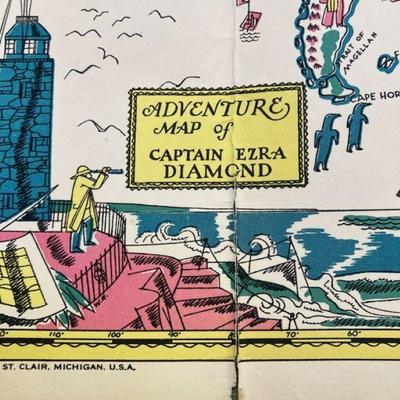1933 Adventure Map of Captain EZRA Diamond, Diamond Match Co.
