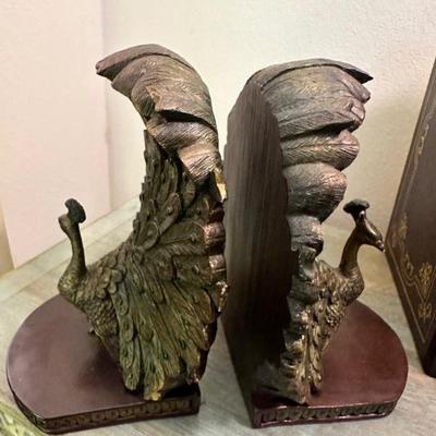 Vintage Bronze peacock bookends $50