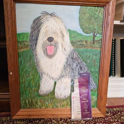 Award winning dog! Painting, ribbons, and photos of him! 