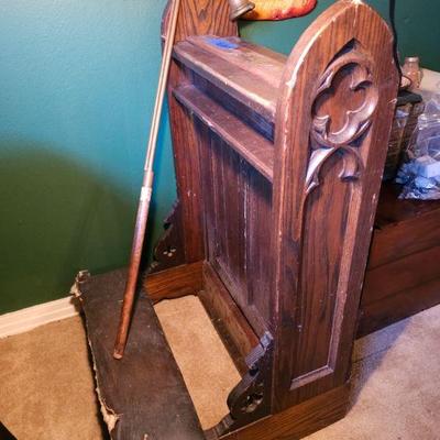 Antique church kneeler wifh confessional screen. 