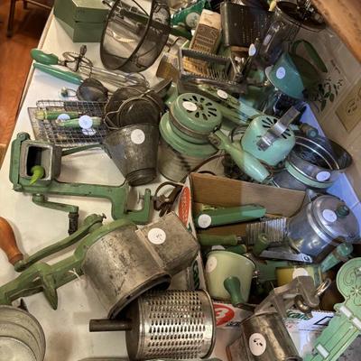 Green kitchen utensils by the hundreds