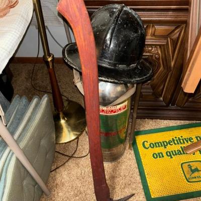 Fantastic selection of fireman items, axe  helmet, boots, jackets, etc. lots of fireman related items galore