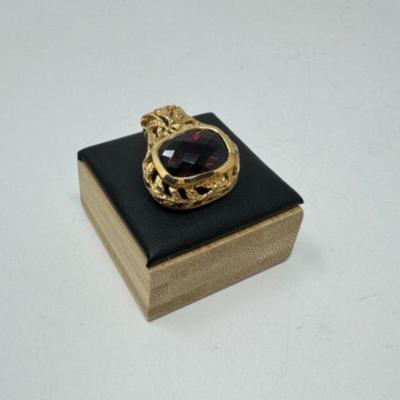 Gorgeous 1.75" 14k Gold Enhancer Pendant w/ Deep Red Garnet (7grams)	