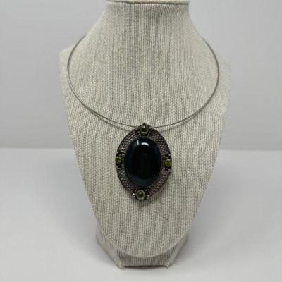  Sajen Sterling Silver Brooch w/ Rainbow Obsidian & Peridot Stones (37.26 g)	