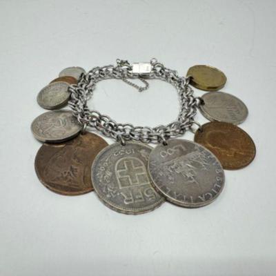 Sterling Silver Coins of the World Charm Bracelet	