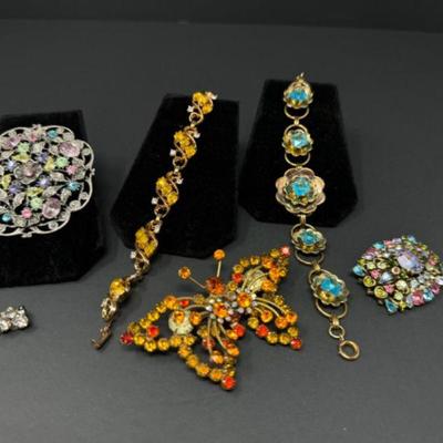 Vintage Brooches & Bracelet: Vintage Trifari , Multicolored Stones+	