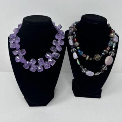 Amethyst Chunky Necklace + 2 Polished Stone, Abalone, & More	