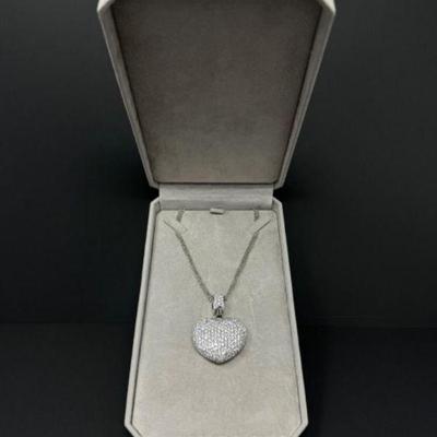 Heart-Shaped Crystal Pendant Necklace w/ Triple Chain	