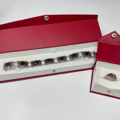 Sterling + Garnet, Amethyst, & Tourmaline Bracelet + Ring Set	