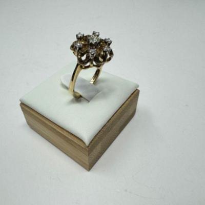 14K Yellow Gold Diamond Cluster Ring – Approx.1/2 Carat Diamonds, 4.18g	