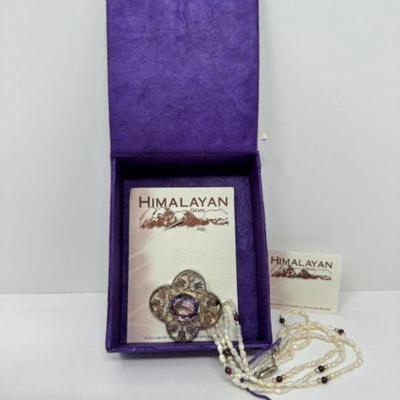 Himalayan Sterling, Amethyst & Freshwater Pearl Necklace	
