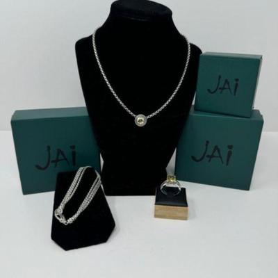 Jai Sterling Silver & 14k Gold Jewelry Set w/ Boxes & Pouches (Total 54.89g)	