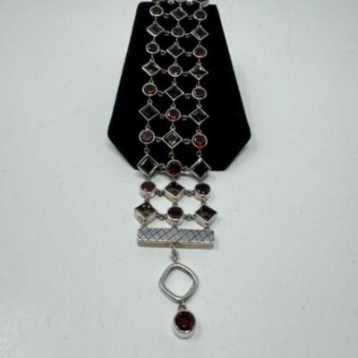 Sterling Silver Bracelet w/ Smoky Quartz & Garnet Gemstones (45.52 grams)	