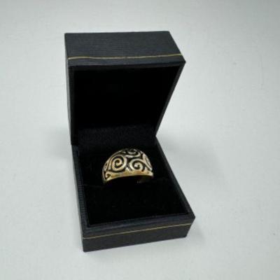 14K Yellow Gold Black Enamel Swirl Domed Band Ring (4.56grams)	