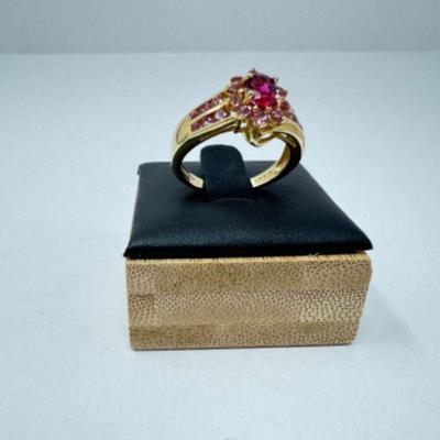 Certified 14k Gold Ring w/ Natural Rubellite & Pink Sapphires (3.7 Grams)	