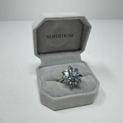 Beautiful & Large 14K White Gold Aquamarine & Diamond Statement Ring – 6.0g﻿	