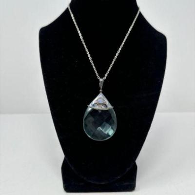 Vintage Sterling Silver Sajen Pendant (Possibly Blue Topaz) w/ Opal Accents	
