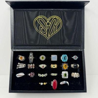 21 Sterling Rings Crafted w/ Natural Colored Gemstones + Unique Ring Storage Box	