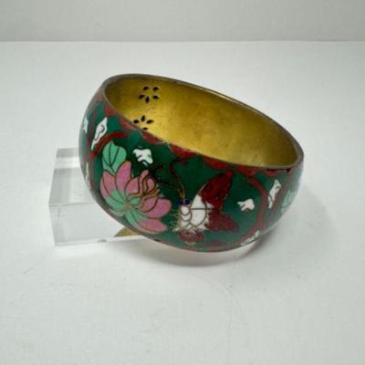 Beautiful & Bulky Cloisonné Bracelet w/ Lotus Flower Design	