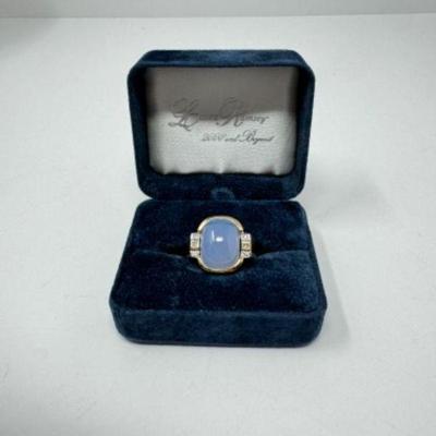 14k Gold Ring w/ Blue Chalcedony & Diamond Accents (9.70 grams)	