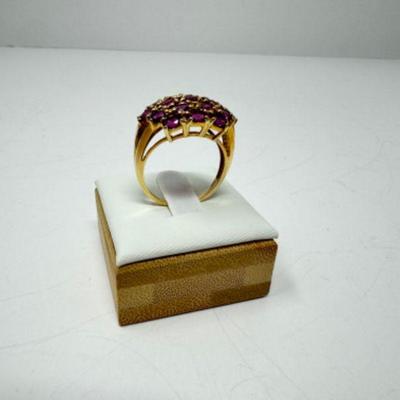 Stunning 14kt Gold Cluster Ring w/ 20 Grape Purple Garnets (5.63 grams) 	
