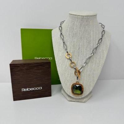 Italian-Made Rebecca Necklace w/ Green Gemstone Pendant	