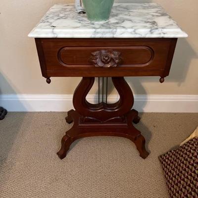 marble top walnut side table (2)