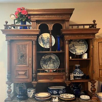 antique carved walnut sideboard 