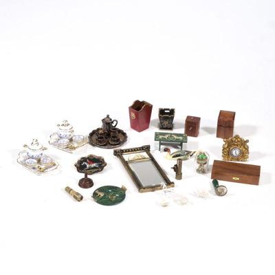 NATASHA, ANRI, & OTHER MINIATURES | Miniature dollhouse decorative accessories, including a Natasha green painted footstool signed...