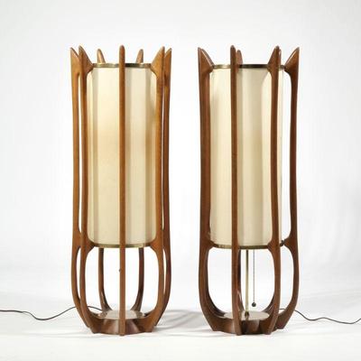 PAIR MODELINE MID CENTURY LAMPS | Of large size - h. 38.5 x dia. 14 in.

